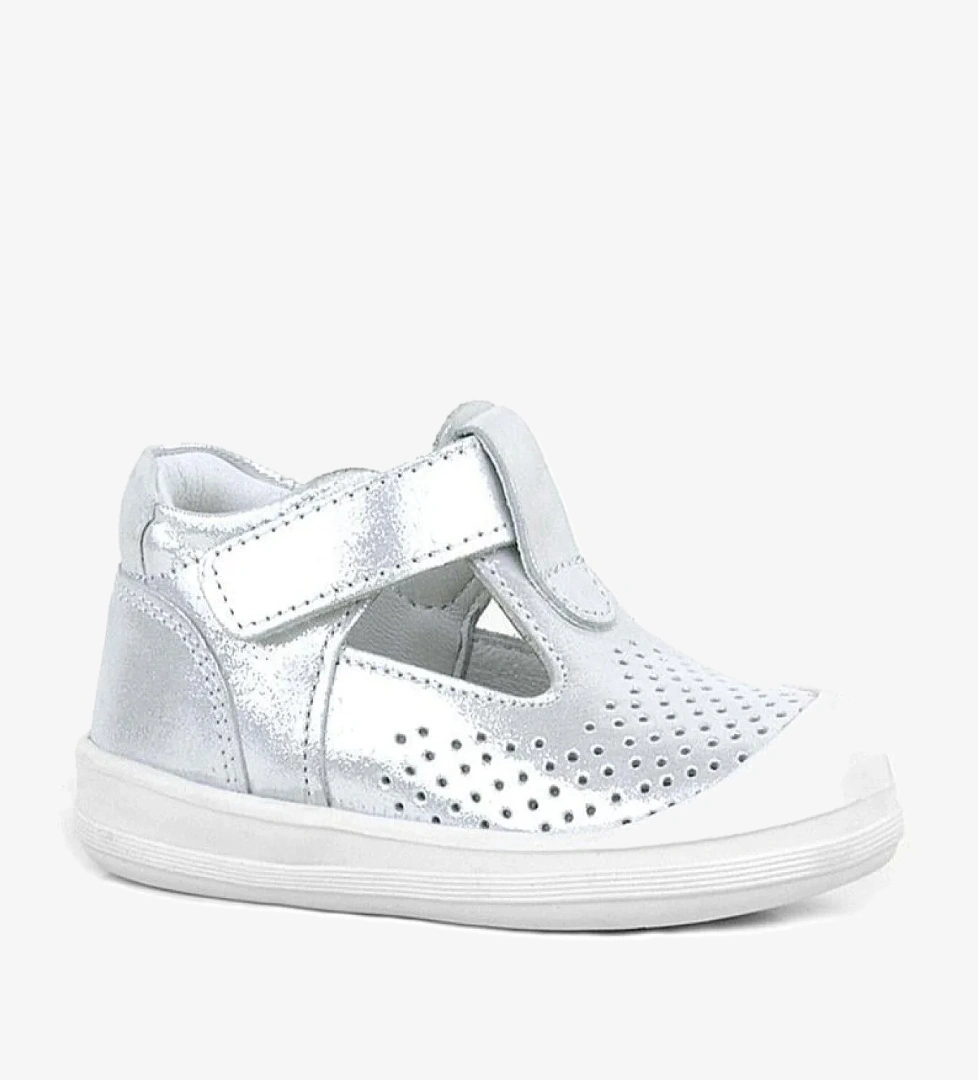 Shaun Hakiki Deri Beyaz Simli Cırtlı Anatomik Bebek Sandalet Ayakkabı - Görsel 1