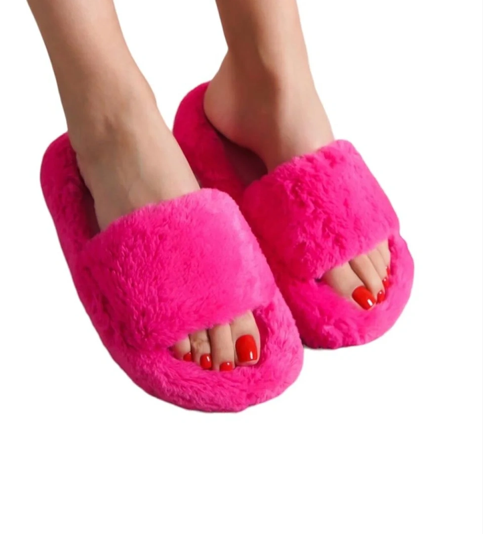 Ekstra Yumuşak Tüylü Kadın Terlik PEMBE