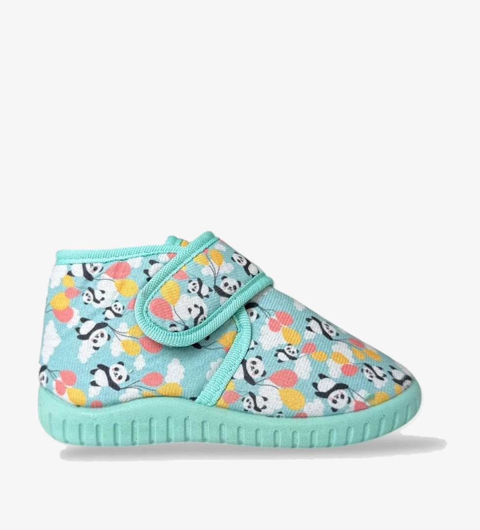 Tematik Cırtlı Çocuk Panduf Okul Kreş Ev Ayakkabısı Kaydırmaz Taban GRİ-SU YEŞİLİ