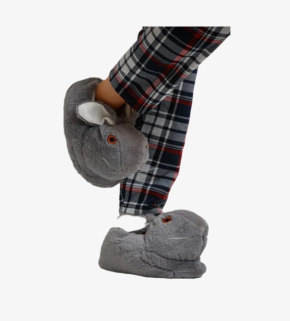 Peluş Tavşan Figürlü Kaymaz ve Ses Yapmaz Ev Panduf FÜME