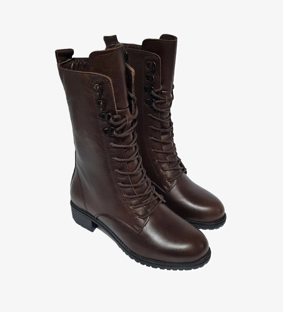 Voyager İçi Polarlı %100 Hakiki/Gerçek Deri Bağlı Fermuarlı Rahat Kadın Kısa Topuk Çizme 8470 model görseli