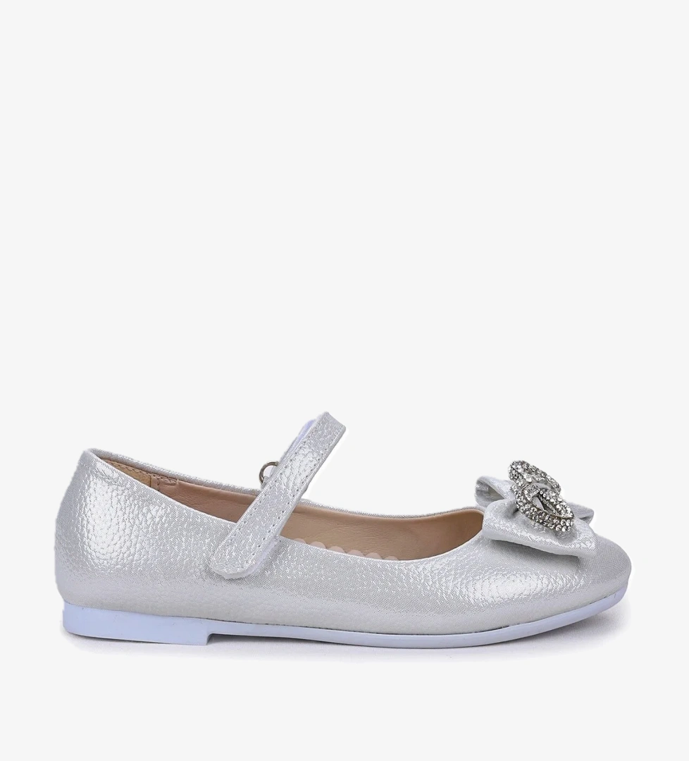 Bowtie Papyon Taşlı Cırtlı Kız Çocuk Babet Ayakkabı Sedef