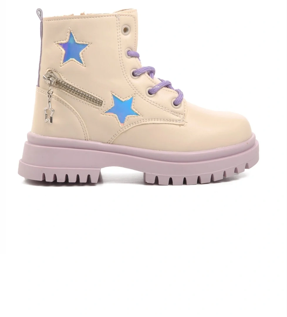 1525-P Bej-Lila İçi Polarlı Kız Çocuk Bot