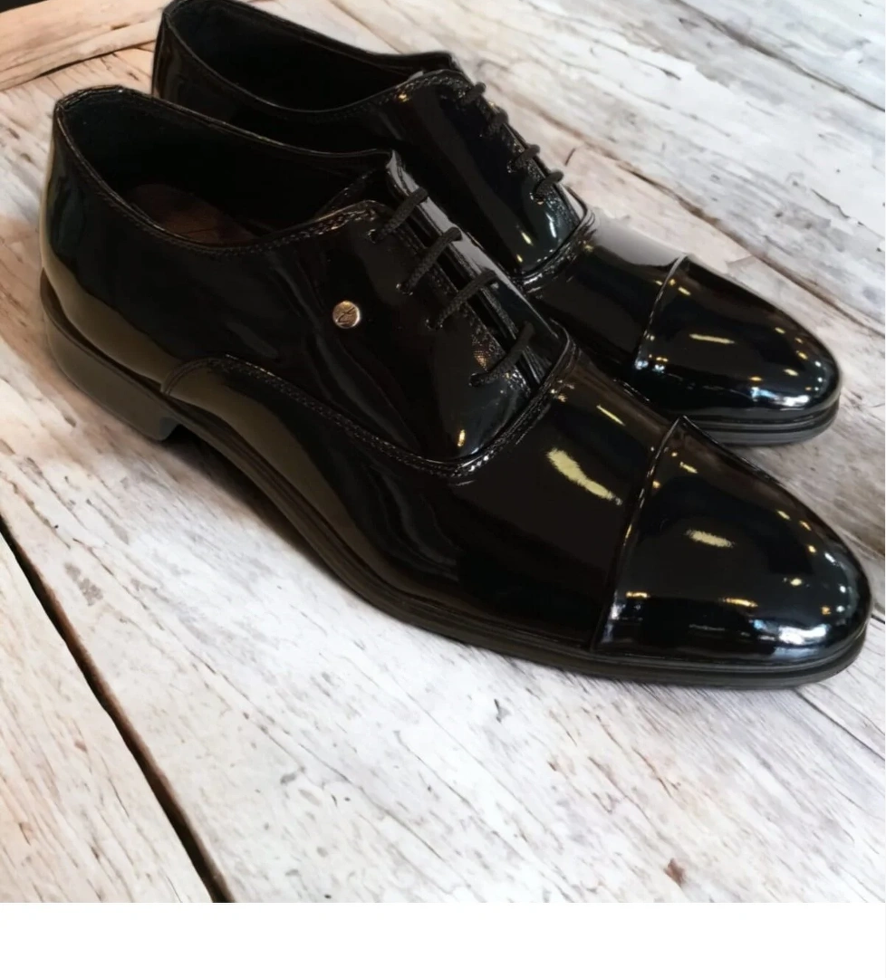 Tomıross-Pierro Erkek Klasik ve Damatlık Siyah Rugan Ayakkabı Pierro-1950