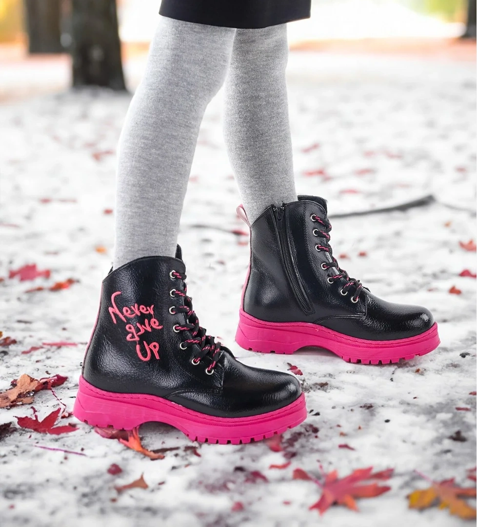 Termo Taban Kız Çocuk Bot 610 Çatlak Siyah - Fuşya - Görsel 1