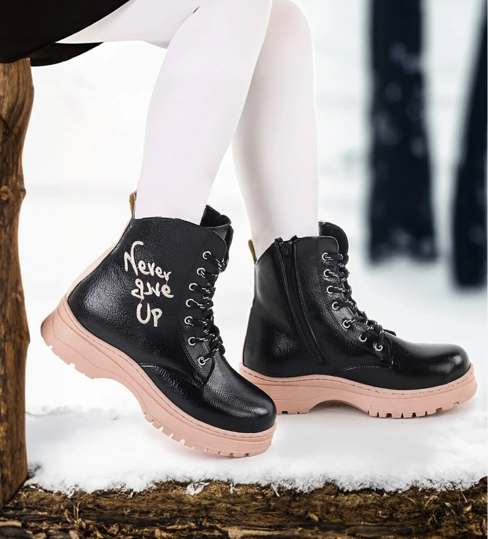 Termo Taban Kız Çocuk Bot 610 Çatlak Siyah - Pudra - Görsel 1