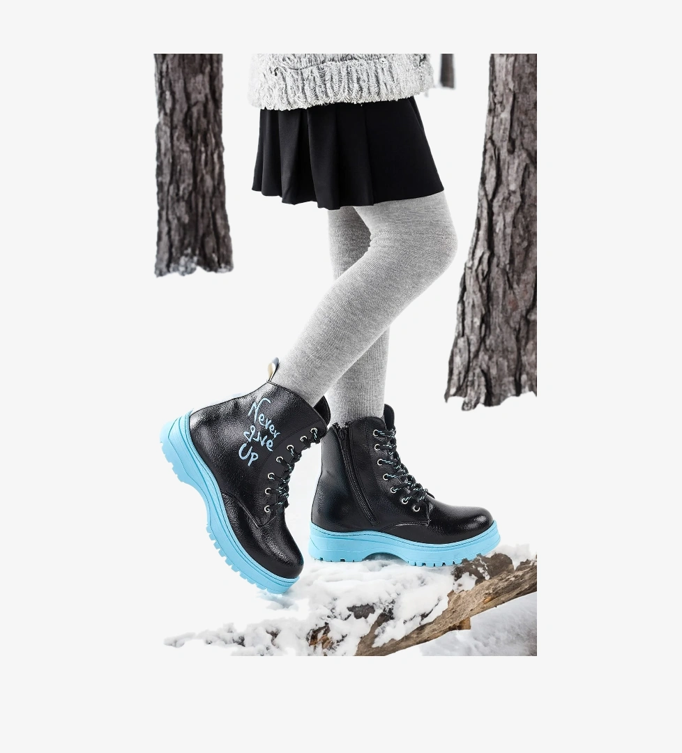 Termo Taban Kız Çocuk Bot 610 Çatlak Siyah - Turkuaz - Görsel 1