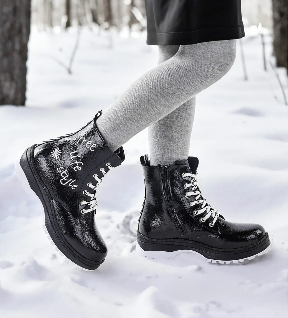 Termo Taban Kız Çocuk Bot 610-1 Çatlak Siyah - Beyaz