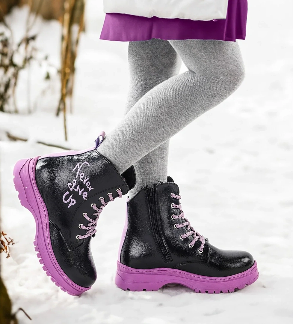 Termo Taban Kız Çocuk Bot 610 Çatlak Siyah - Lila