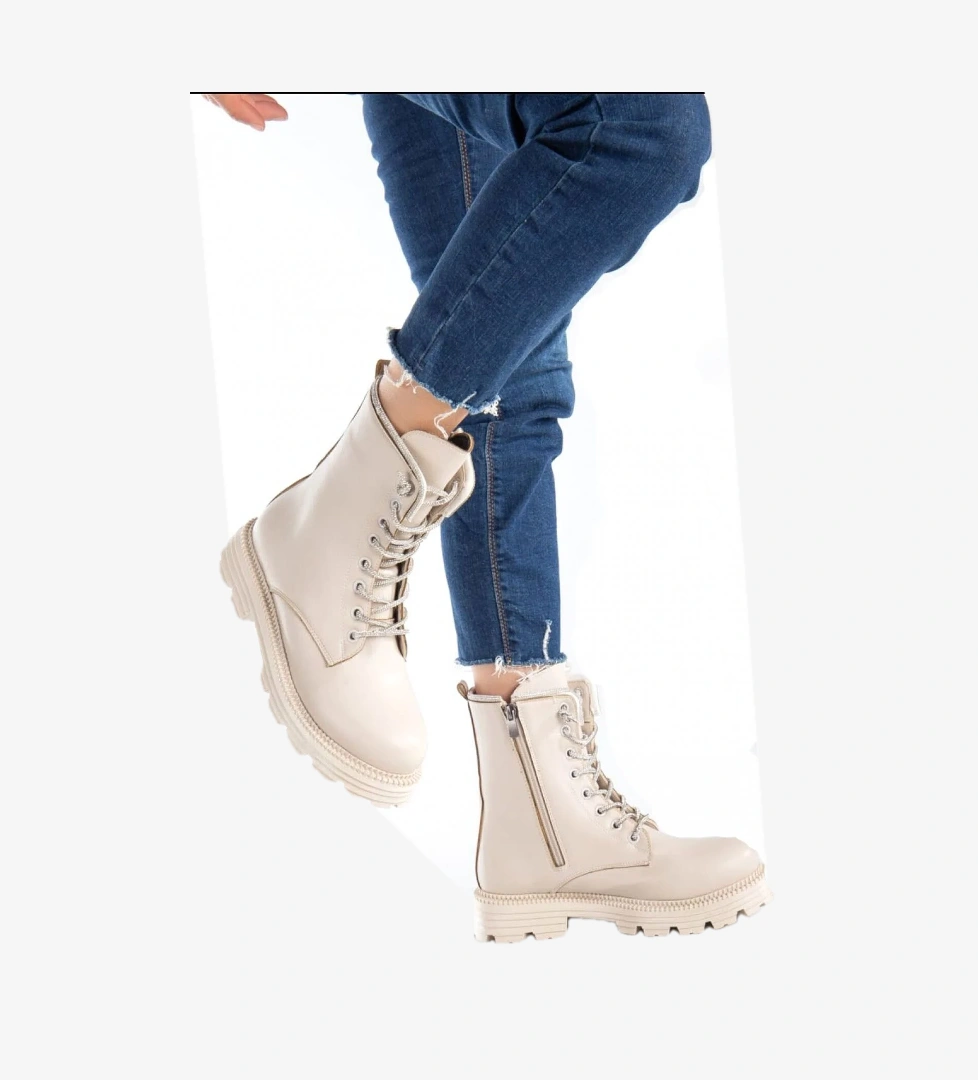 Ayakkabımood Cc 3081 Bej Taş Bağcıklı Kadın Bot model görseli