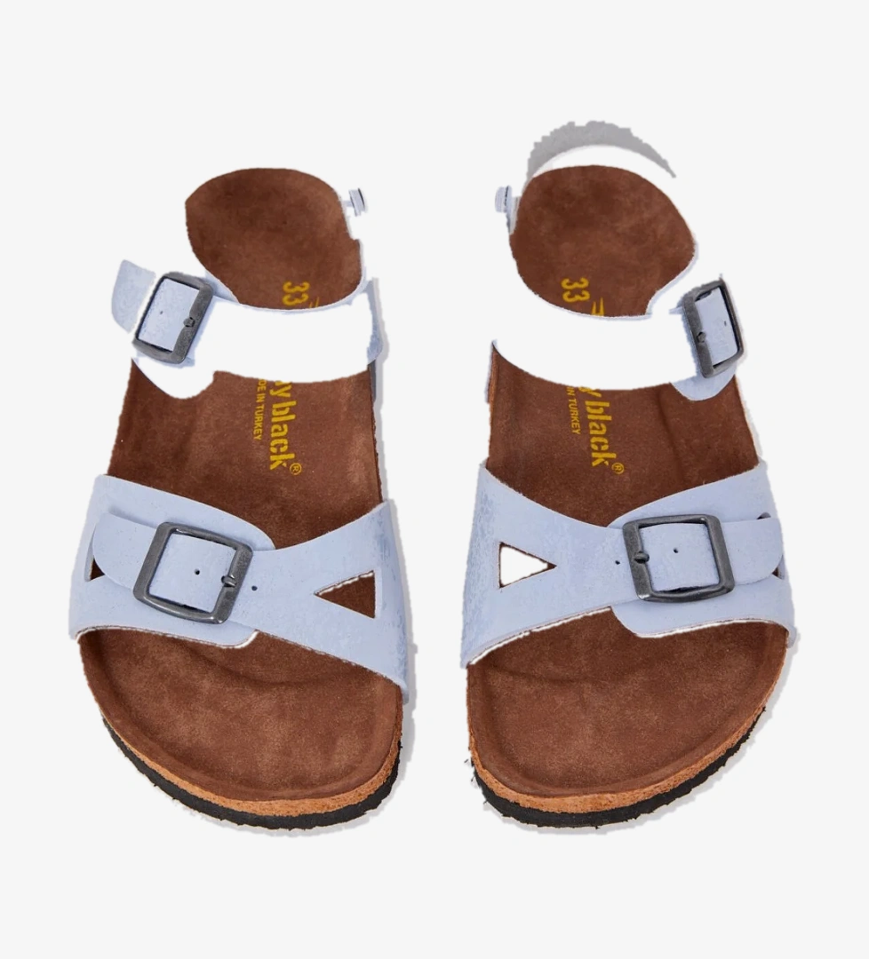 Çocuk Unisex Bebe Mavisi Rahat Kalıp Poli Taban Çift Tokalı Nubuk Sandalet - Görsel 1