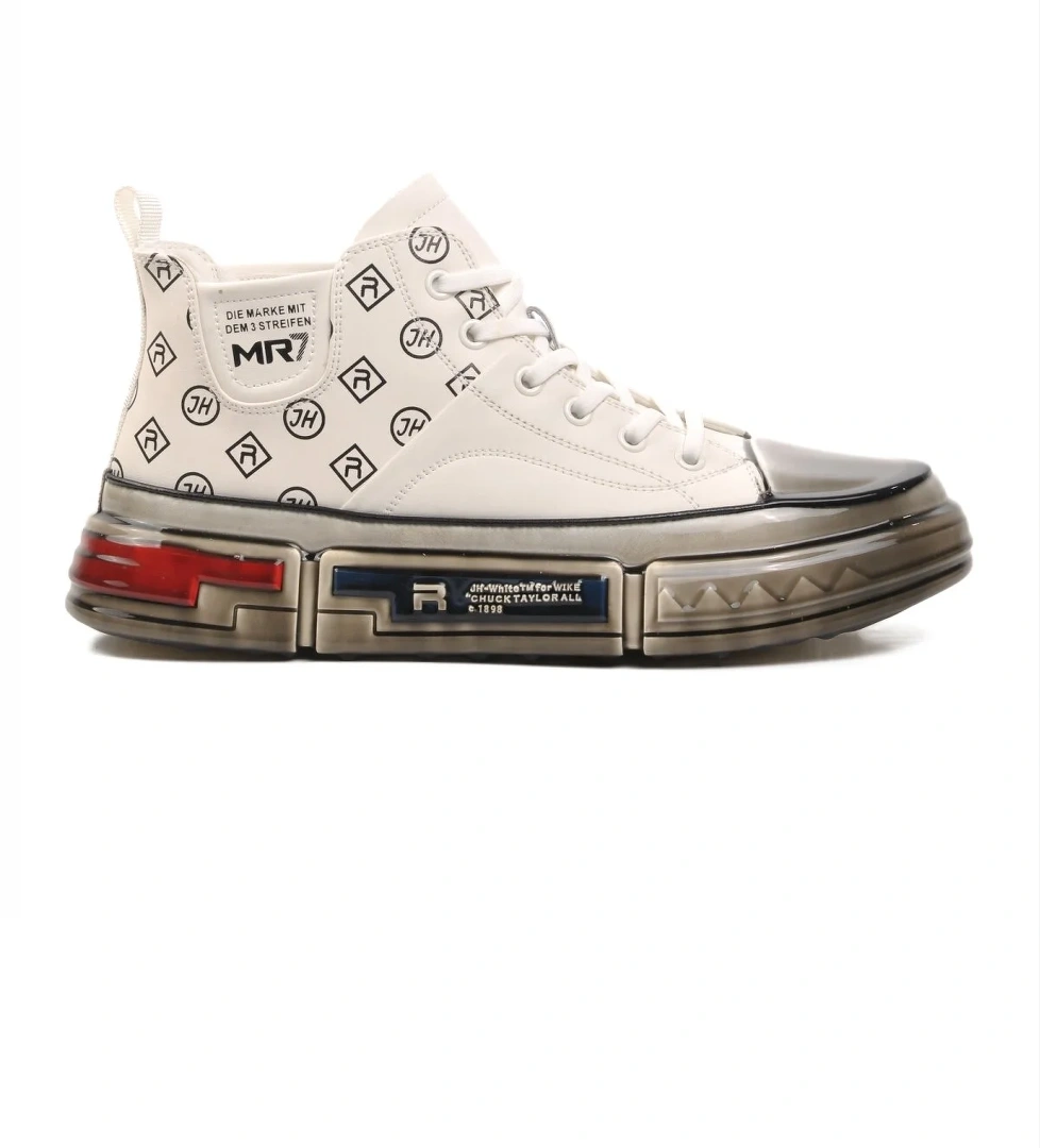 152-18220 Beyaz Hakiki Deri Erkek Hi Sneaker