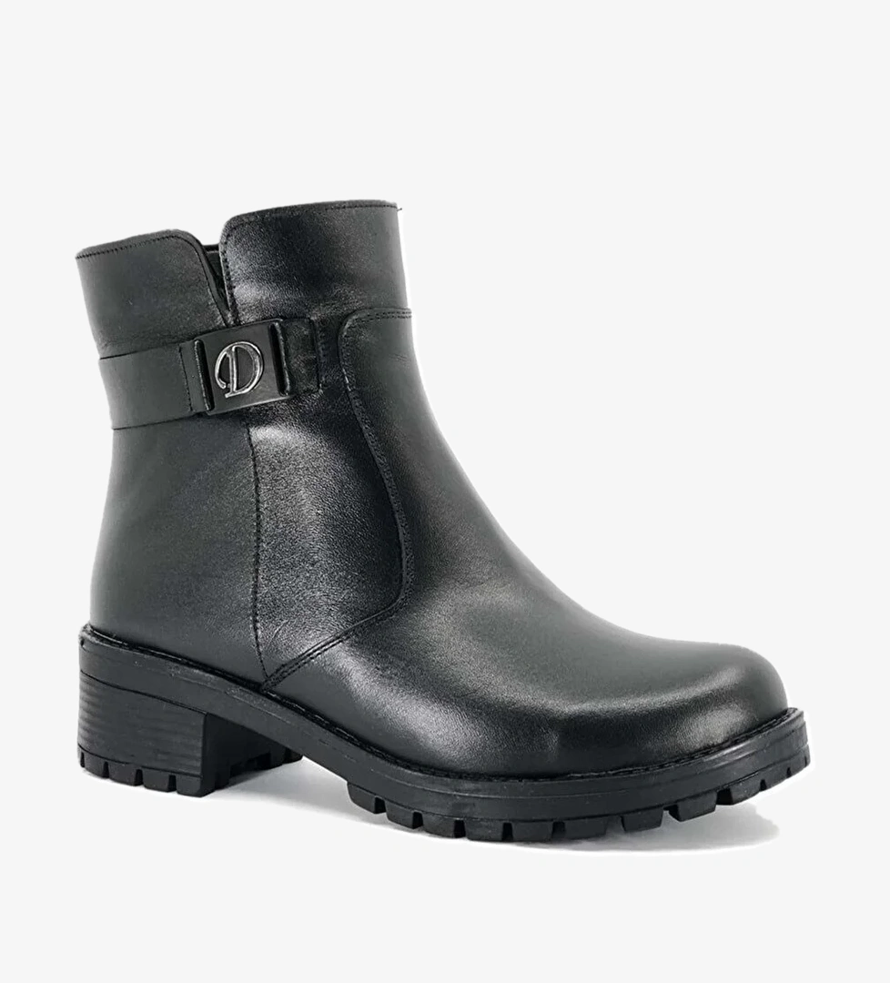 Yilmaz Yilmaz Siyah KISA TOPUKLU (D) TOKALI KADIN DERİ BOT MARKA-822 | Flo Siyah - 1. görsel