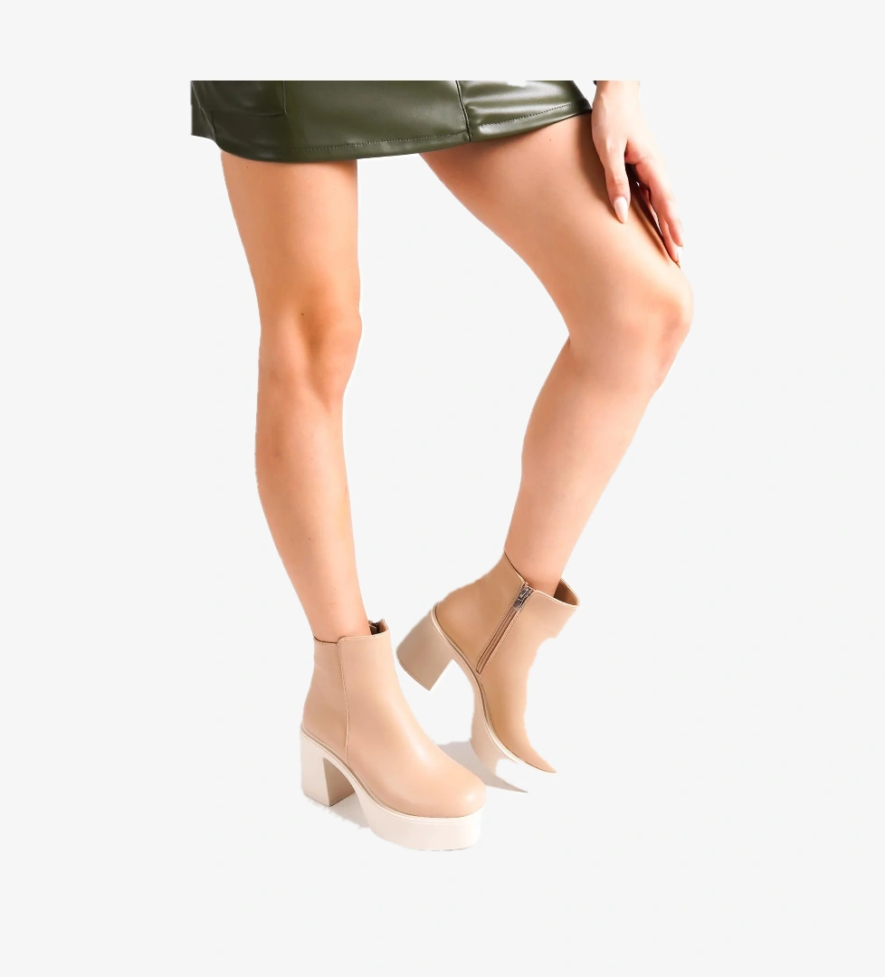 Hancez Ten Rengi Mat Kalın Platform Topuklu Bot