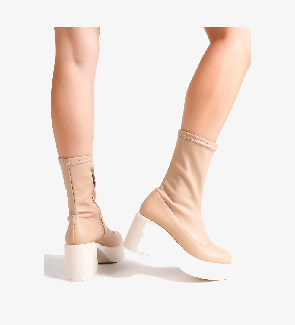 Orla Ten Mat Kalın Platform Topuklu Esnek Streç Bot