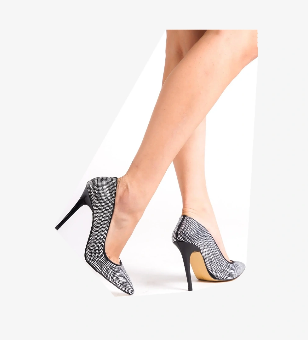 Talipa Siyah Taşlı Yüksek Topuklu Abiye Ayakkabı