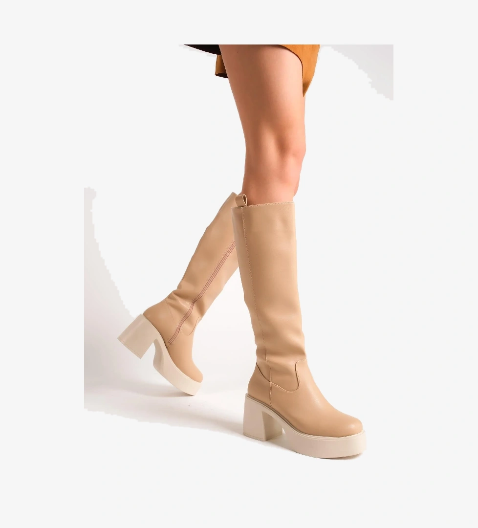 Mostar Ten Mat Kalın Platform Topuklu Günlük Çizme - Görsel 1