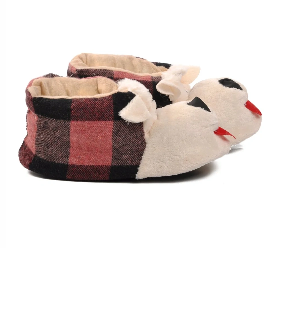 Köpekli Pembe-Siyah-Bej Kadın Panduf - Görsel 1