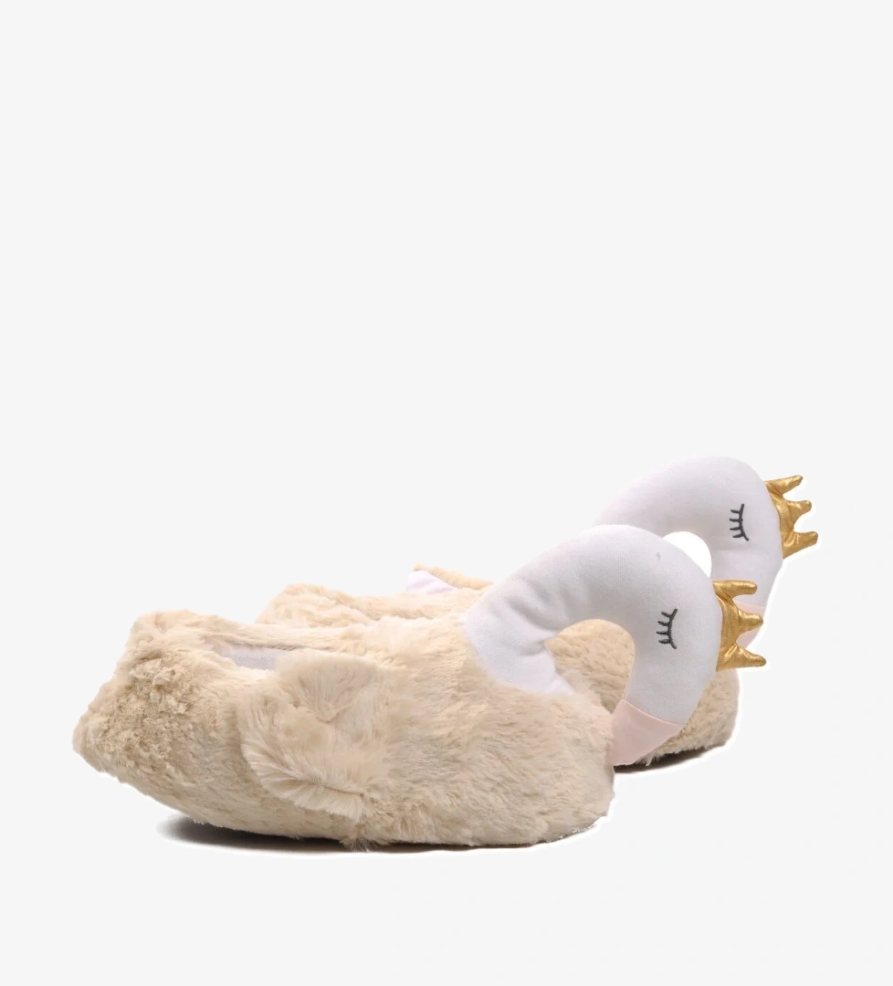 Kuğulu Bej Kadın Panduf