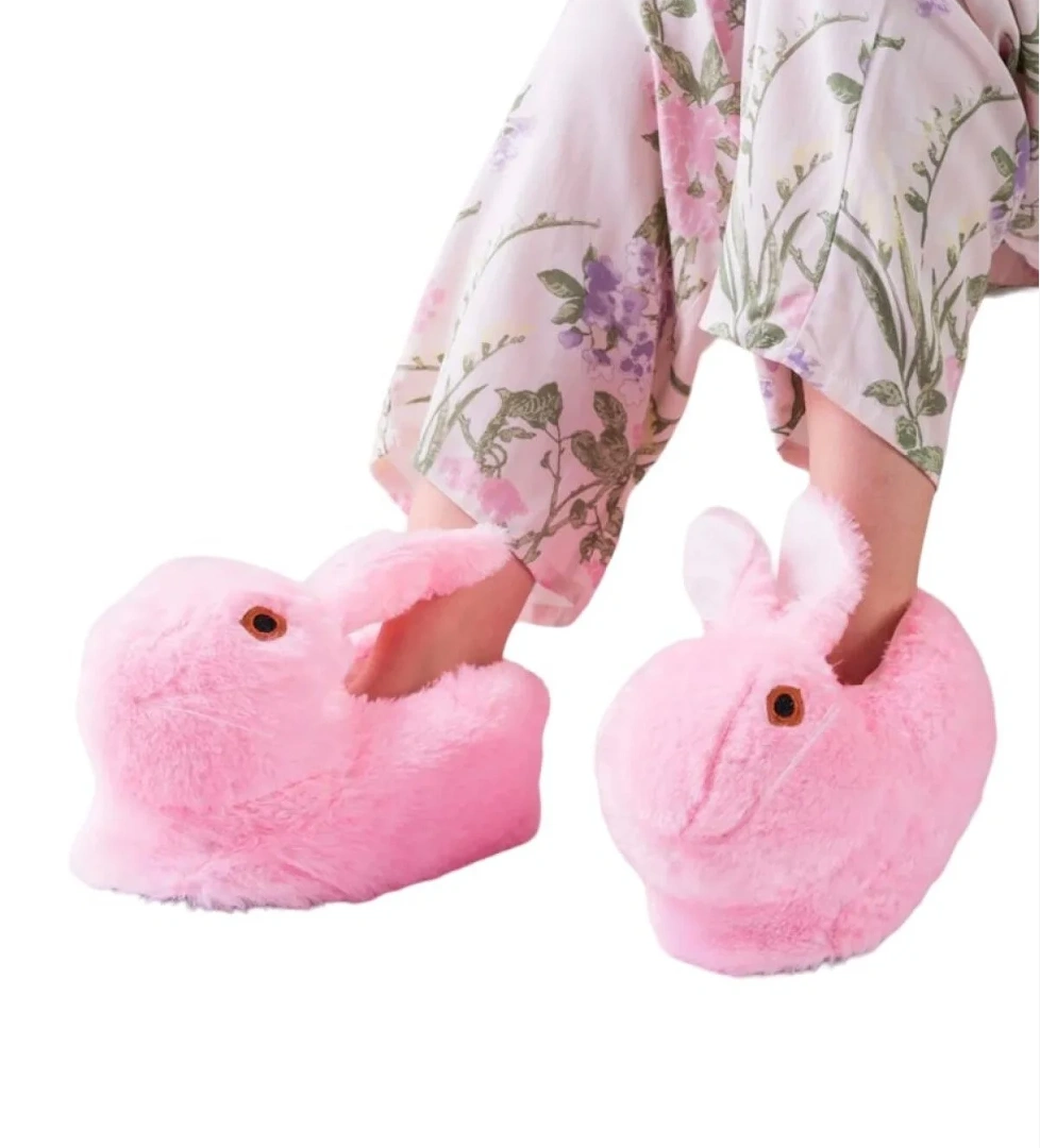 Peluş Tavşan Figürlü Kaymaz ve Ses Yapmaz Ev Panduf PEMBE