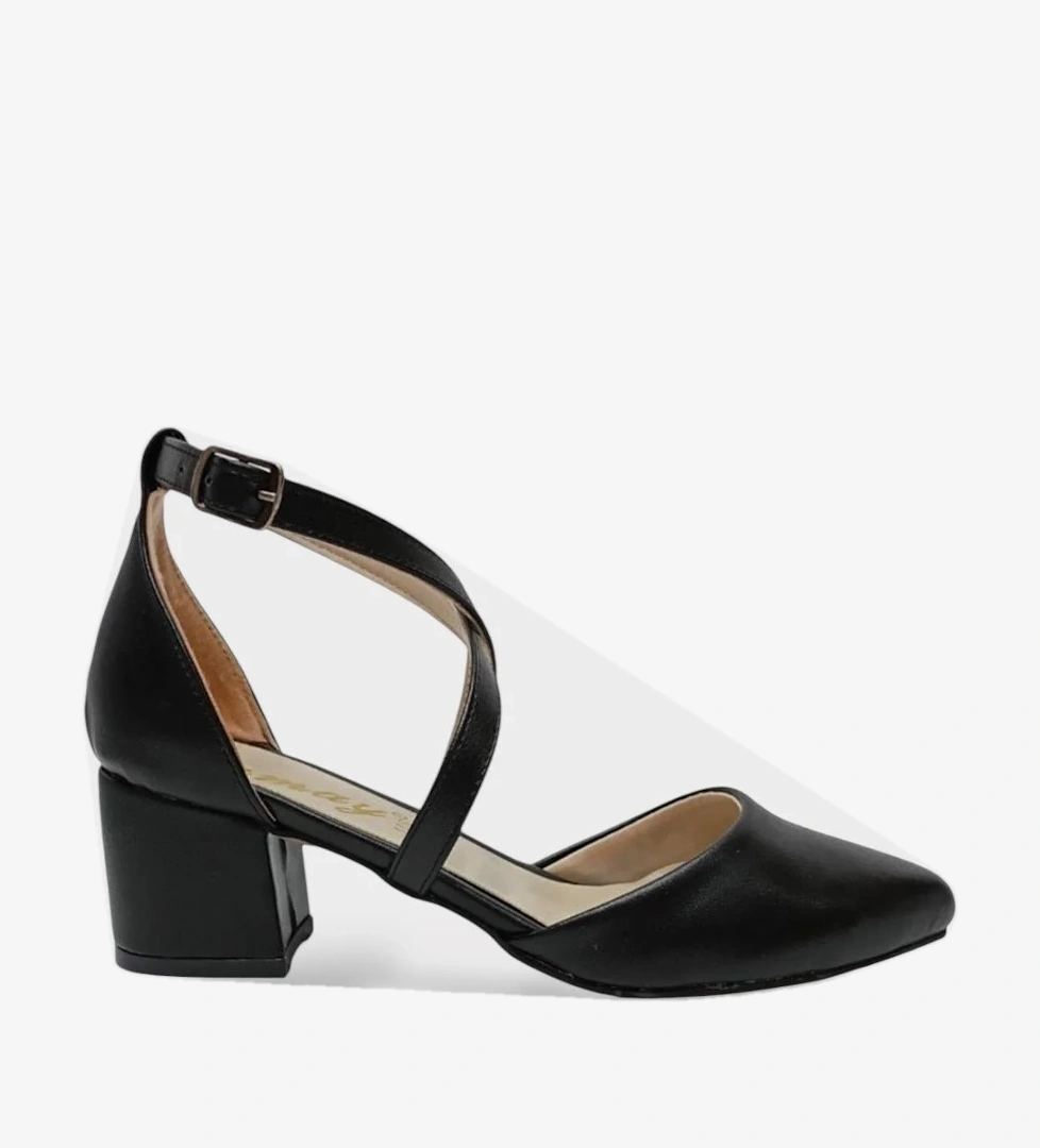 Süet Çapraz Model 5 Cm Topuklu Klasik Ayakkabı SİYAH-SİYAH - Görsel 1