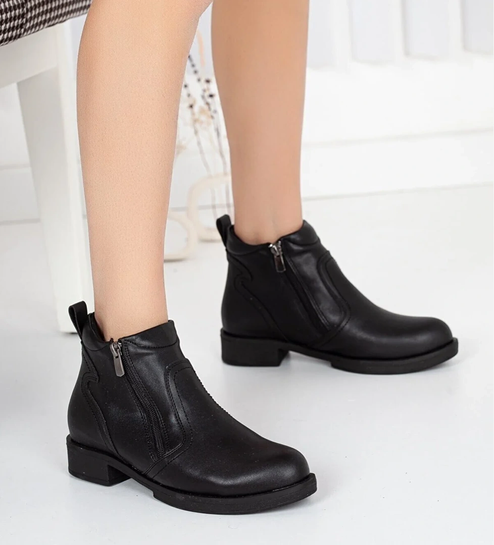 2016 Çift Fermuarlı Düz Taban Kadın Bot