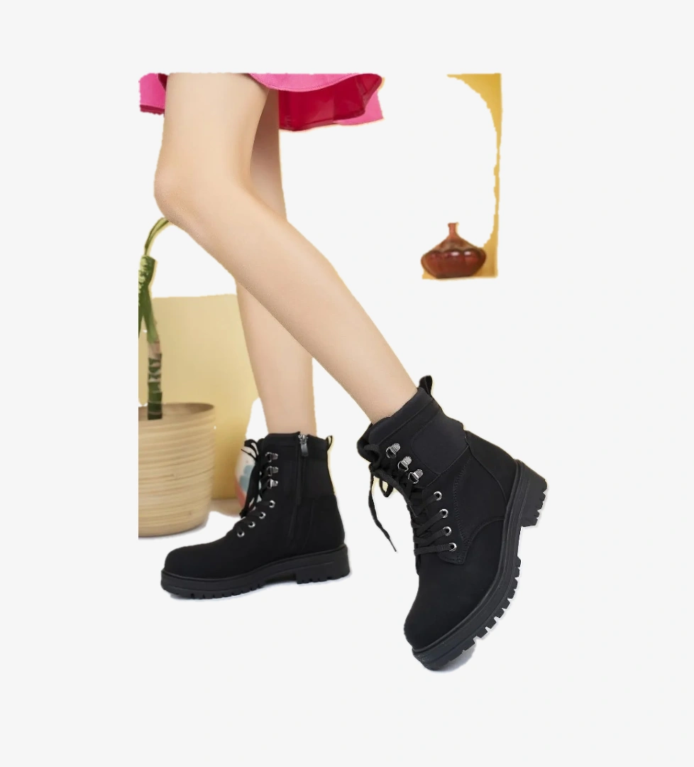 2218 Kalın Taban Bağcıklı Streç Kadın Postal Bot - Görsel 1