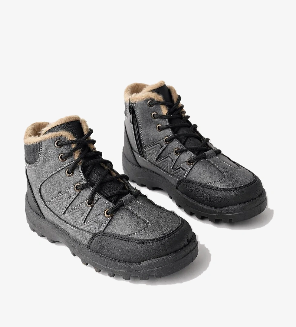 Muggo Muggo Gri Toni Garantili Bağcıklı İçi Kürklü Fermuarlı Unisex Outdoor Kışlık Bot | Flo Gri - 1. görsel