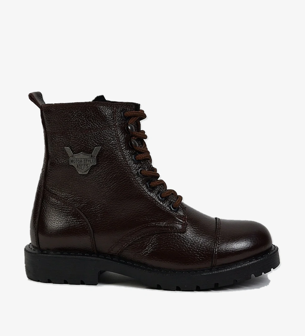 Erkek Kahve Rahat Kalıp Hakiki Deri Bağcıklı ve Fermuarlı Bot - Görsel 1