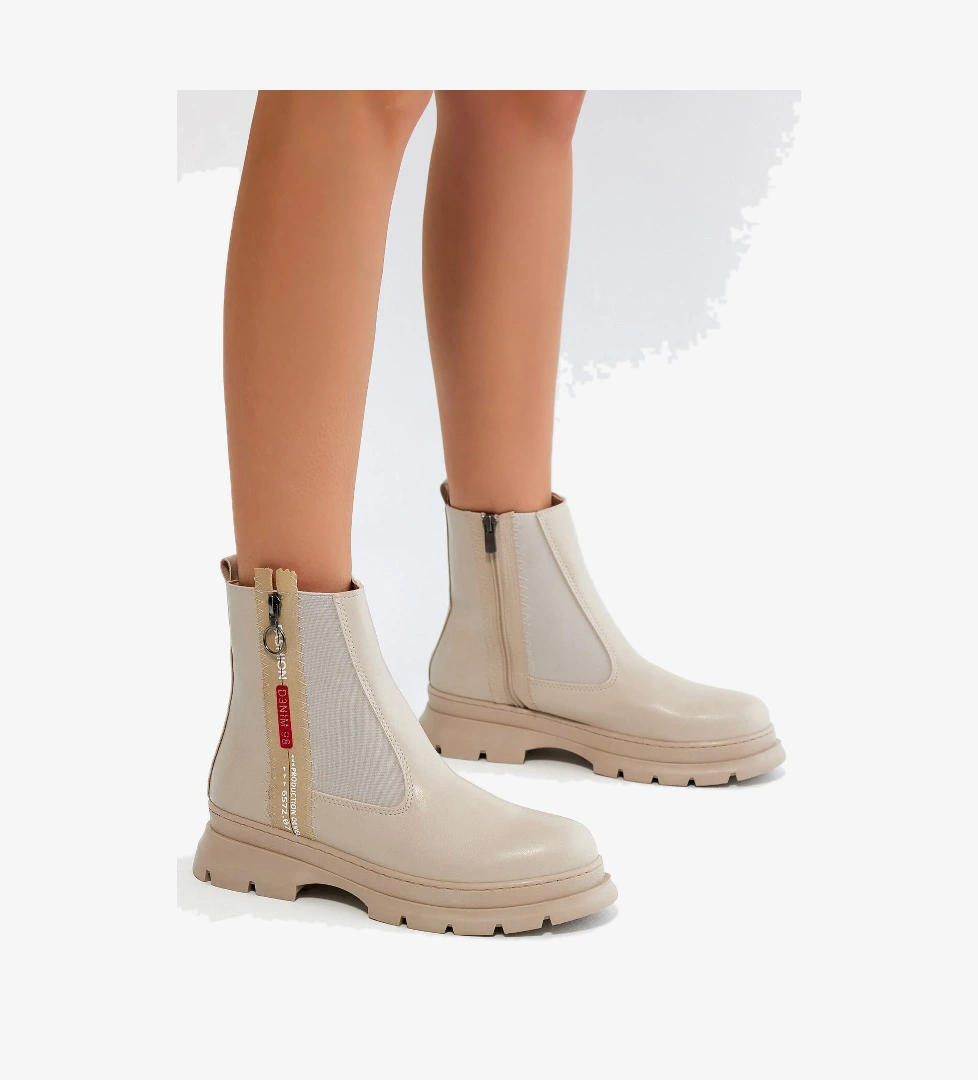 Kadın Ten Cilt Kalın Termo Taban Çift Fermuarlı Lastikli Bot