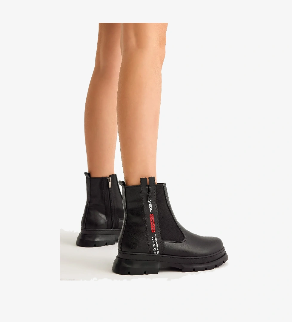 Kadın Siyah Cilt Kalın Termo Taban Çift Fermuarlı Lastikli Bot - Görsel 1