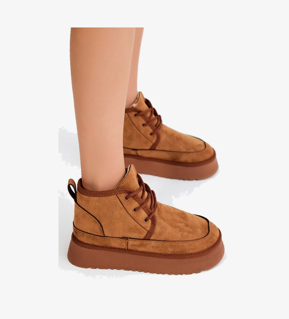 Tonny Black Kadın Taba Siyah Süet Rahat Kalıp Bağcıklı Kürklü Bot model görseli