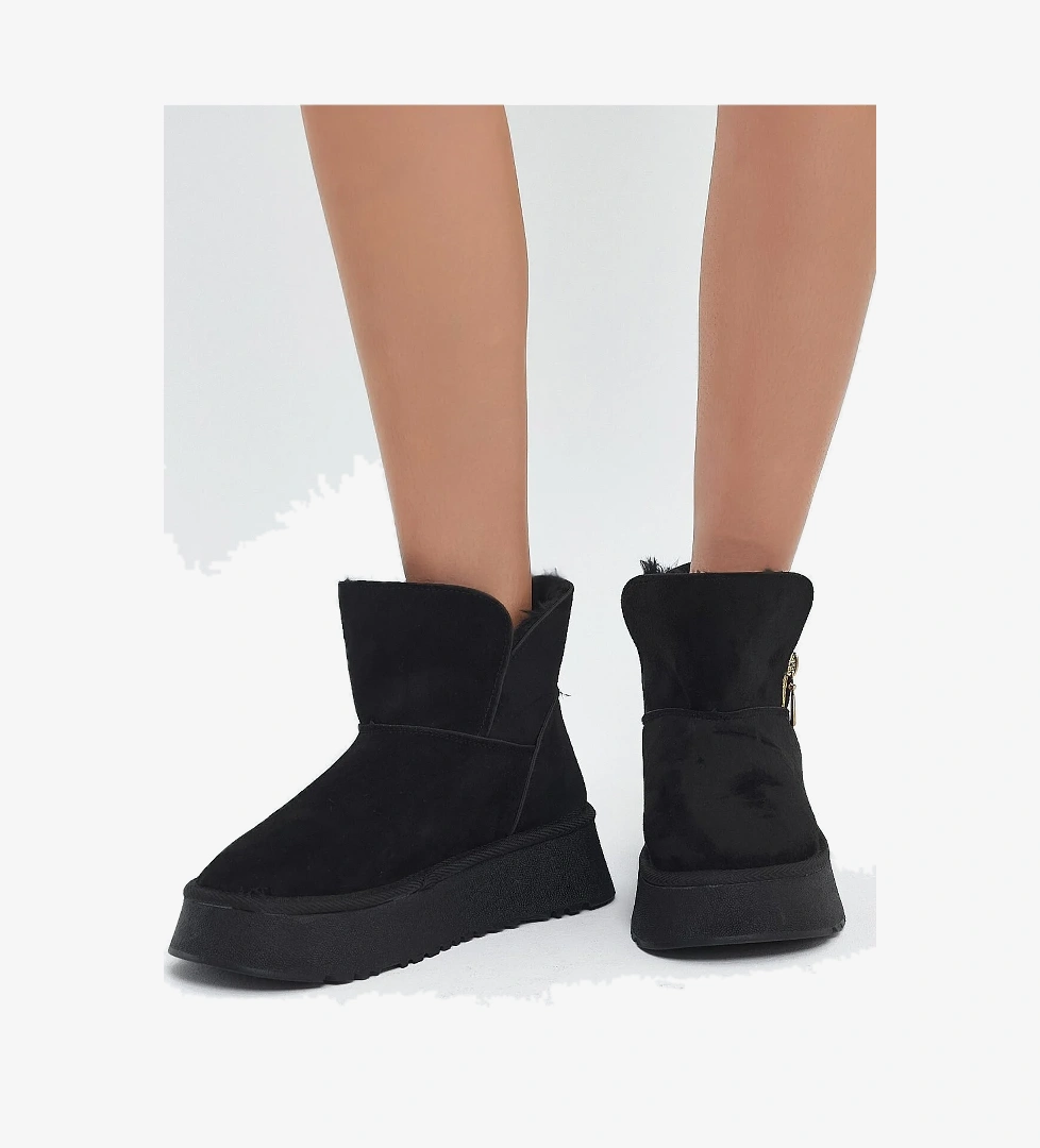 Tonny Black Tonny Black Kadın Siyah Süet Rahat Kalıp Fermuarlı Kürklü Süet Bot | Flo Siyah - 1. görsel