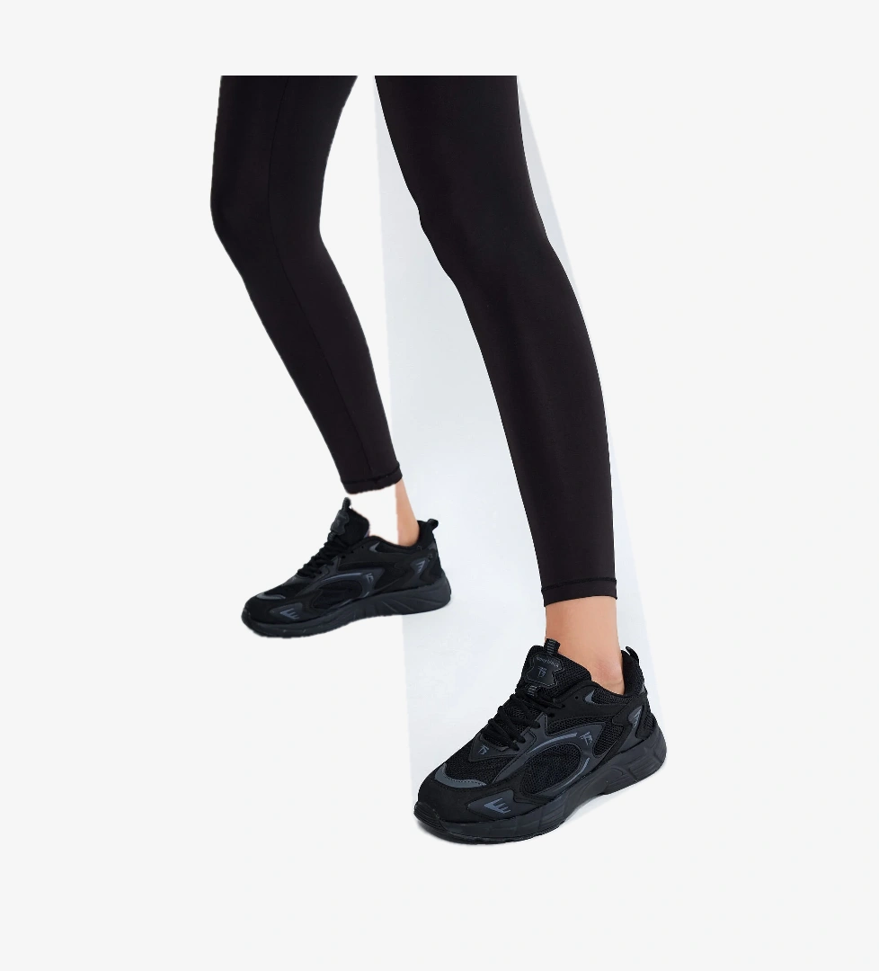 Unisex Siyah Füme Rahat Kalıp Yüksek Faylon Taban Bağcıklı Spor Ayakkabı - Görsel 1