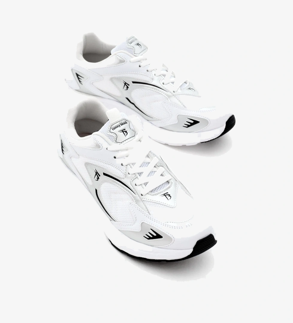 Unisex Beyaz Gümüş Rahat Kalıp Yüksek Faylon Taban Bağcıklı Spor Ayakkabı