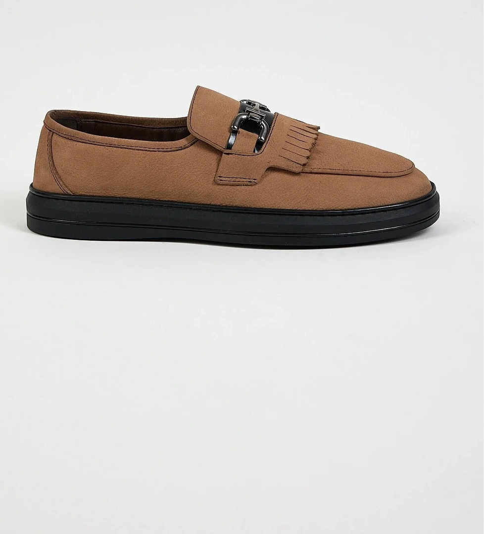 Erkek Kum Rahat Kalıp Hakiki Deri Püsküllü Tokalı Loafer