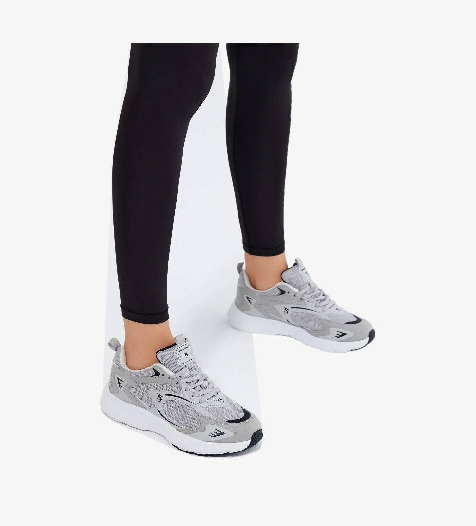 Unisex Gri Siyah Rahat Kalıp Yüksek Faylon Taban Bağcıklı Spor Ayakkabı