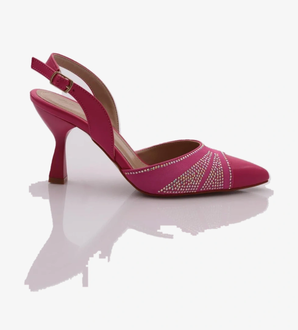 01 Kadin Silver Taşli Sivri Burun Topuklu Ayakkabi