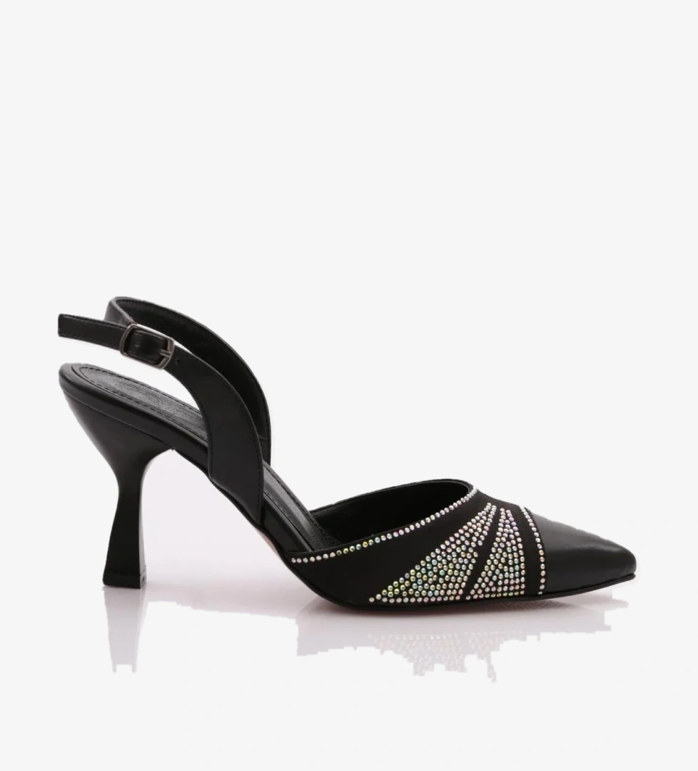 01 Kadin Silver Taşli Sivri Burun Topuklu Ayakkabi