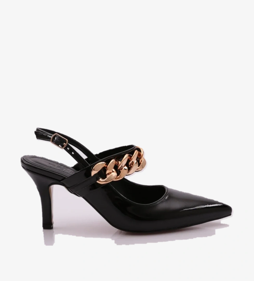 605 Kadin Aksesuarli Bantli Topuklu Ayakkabi