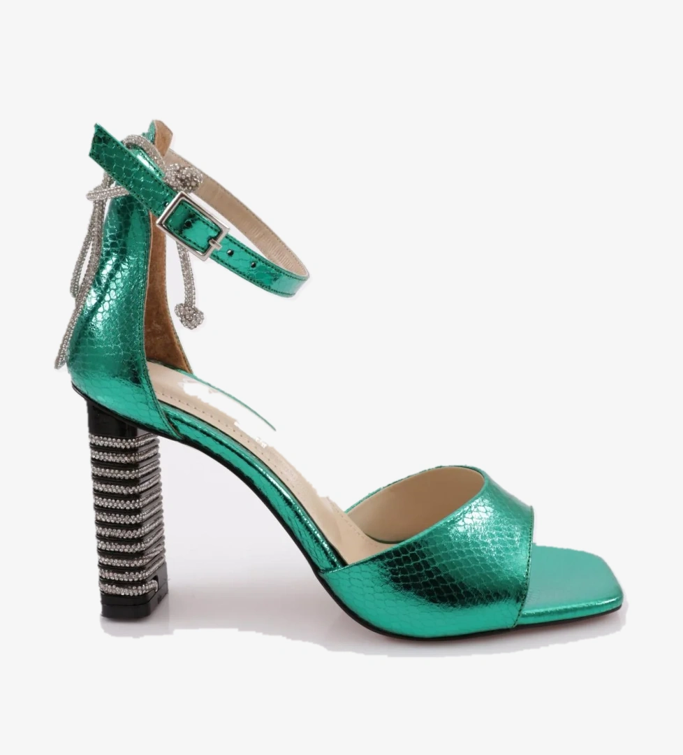 1003 Kadin Arkasi Taş İpli Bilekten Bağlama Topuklu Ayakkabi - Görsel 1