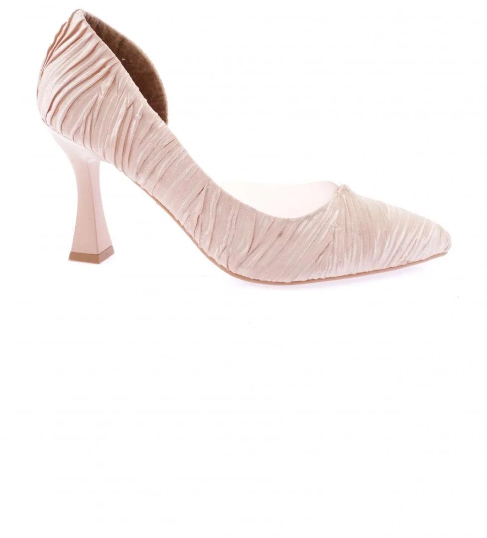 0653-23Y Kadin Sivri Burun Parmak Dekolteli Yani Transparan Uzun Topuklu Ayakkabi