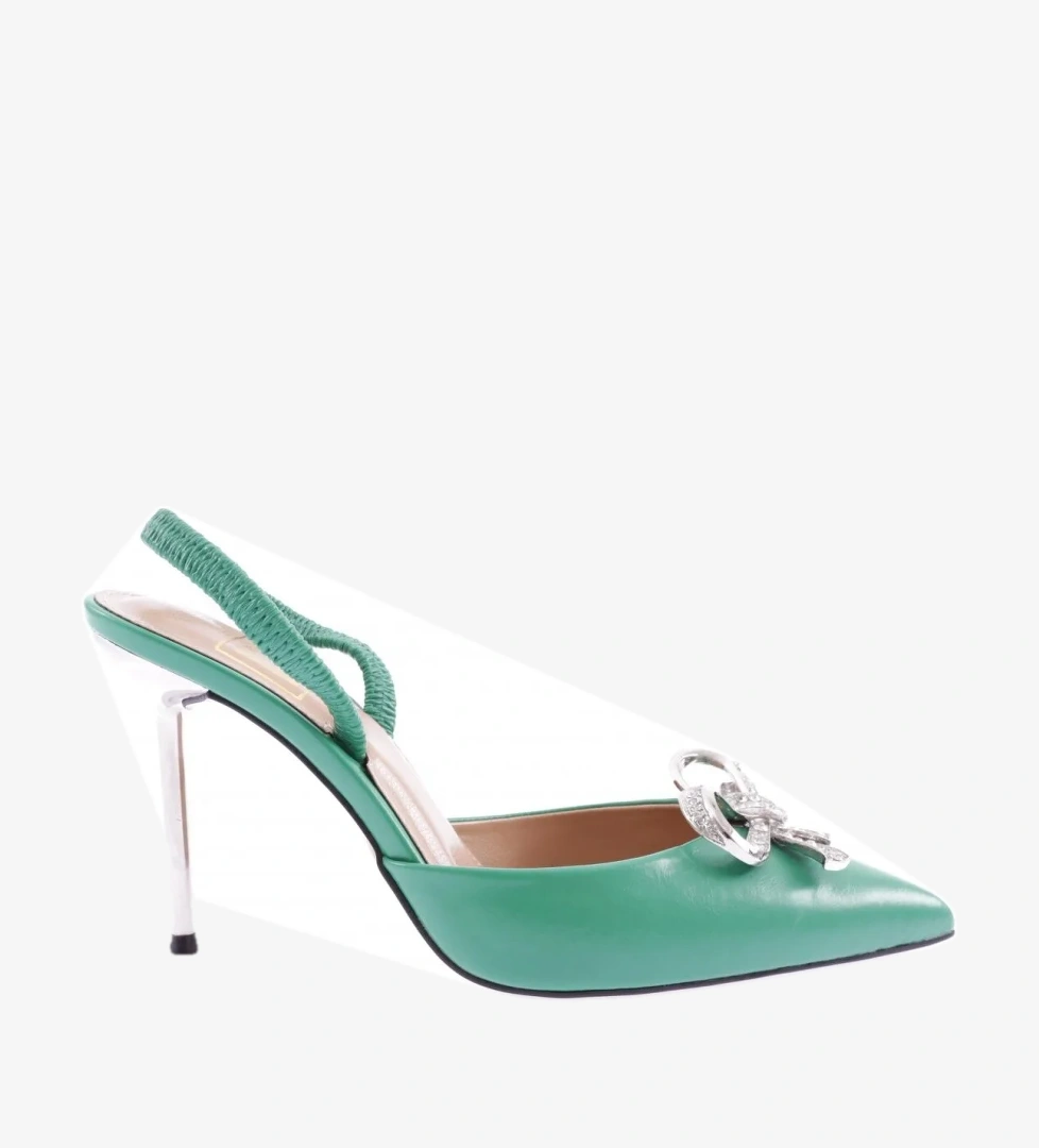 K5028 Kadin Sivri Burun Kristal Tokali Parmak Dekolteli İnce Topuklu Ayakkabi