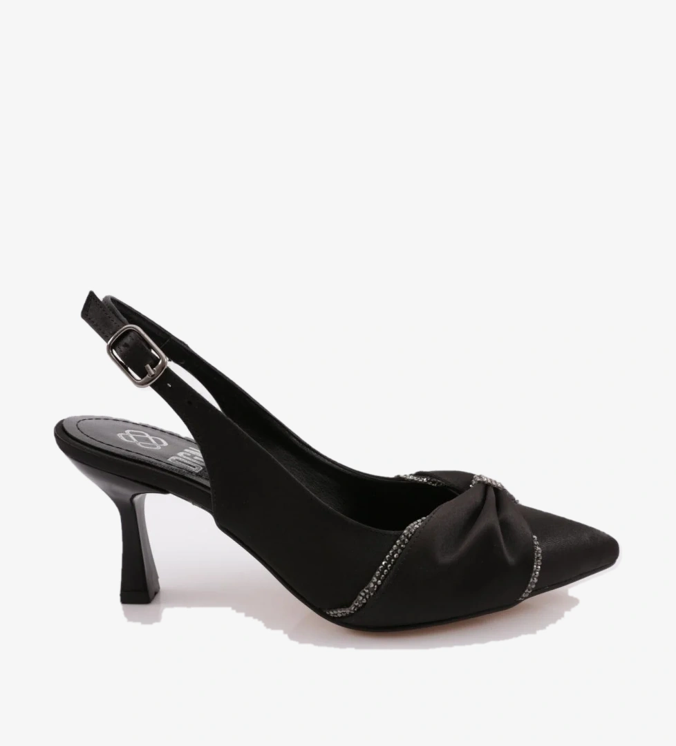 A782 Kadin Kurdela Detayli Arkasi Açik Kisa Topuklu Ayakkabi - Görsel 1