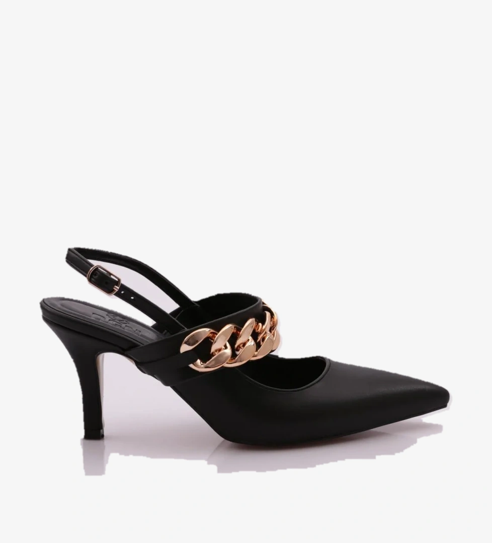 605 Kadin Aksesuarli Bantli Topuklu Ayakkabi