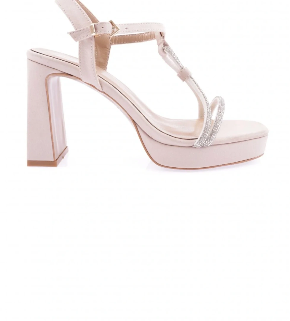 73 Kadin Silver Taş Bantli Topuklu Ayakkabi