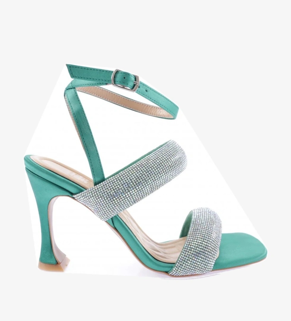 8033-23Y Kadin Silver Taş Bantli Bilekten Bağli Topuklu Ayakkabi