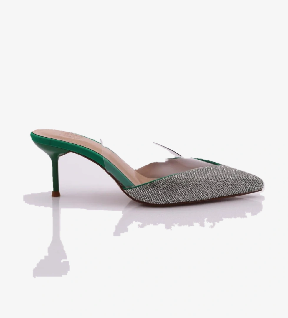 1773 Kadin Önü Taş İşlemeli Arkasi Açik Topuklu Ayakkabi