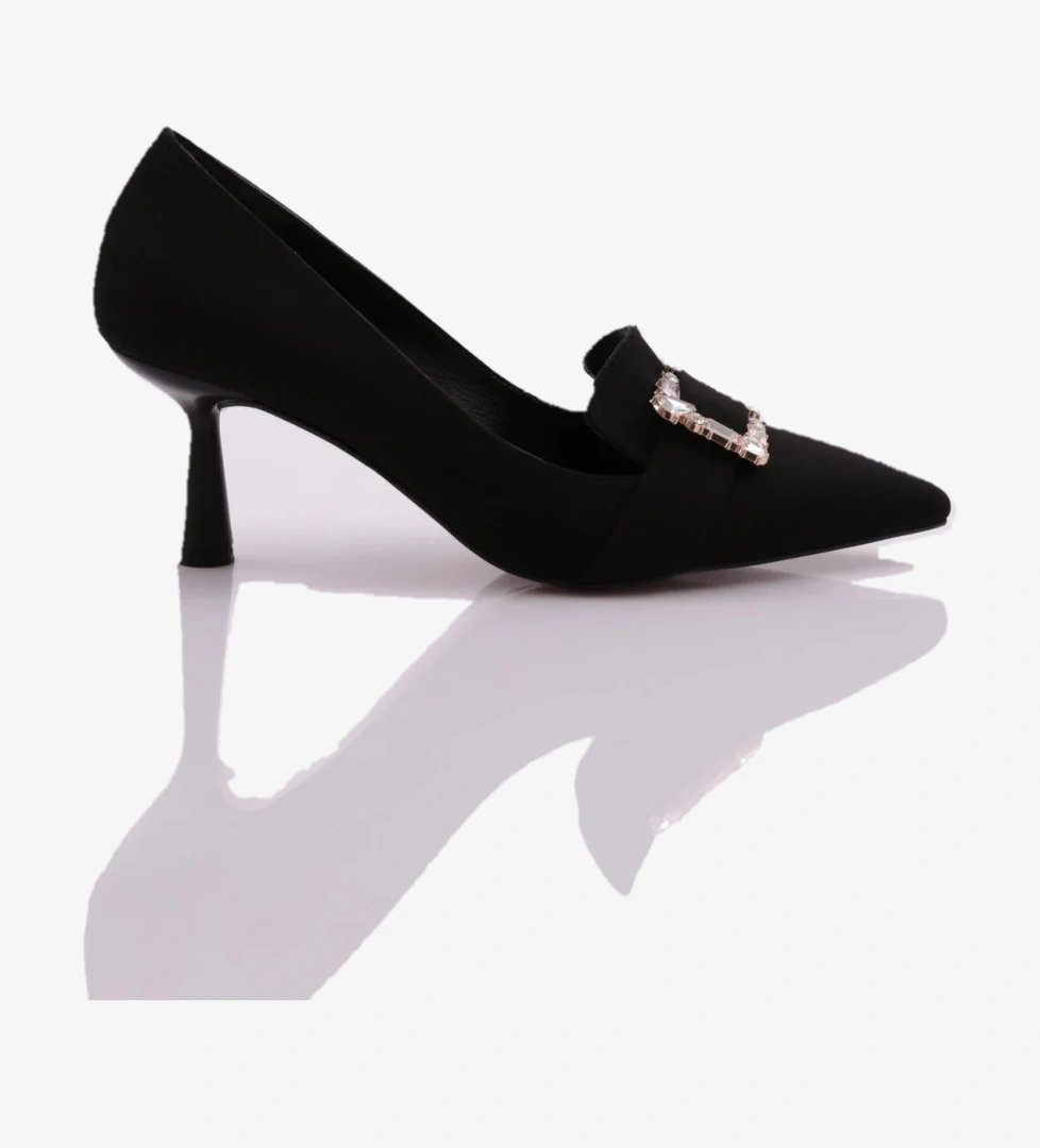 37020 Kadin Kare Taş Süsleme Topuklu Ayakkabi