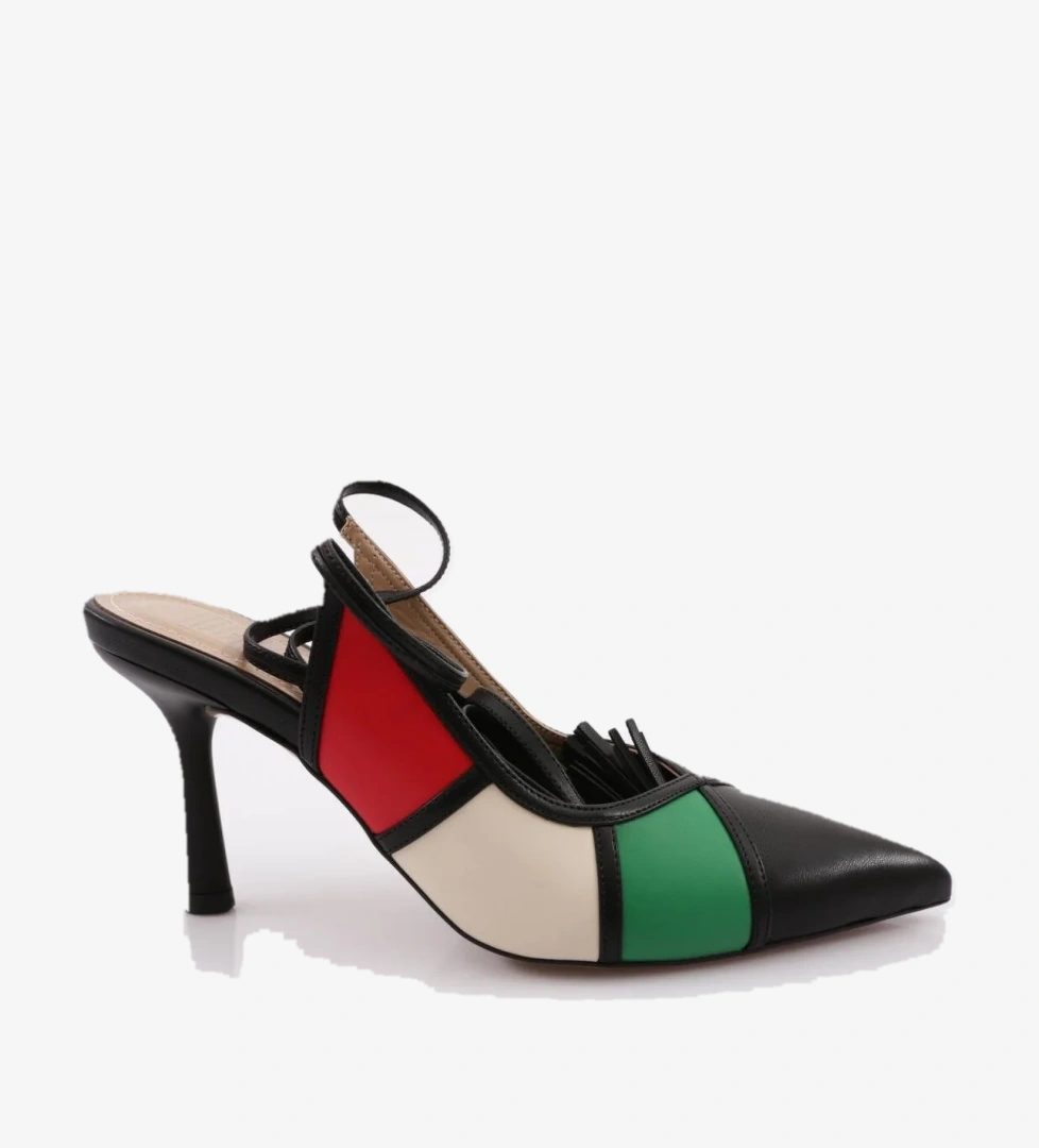 Dgn 7032-22Y Kadin Sivri Burun Bilekten Bağlamali Renkli Topuklu Ayakkabi model görseli